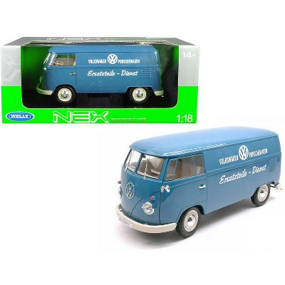 1963 Volkswagen T1 Microbus "Volkswagen Porschewagen" Blue 1/18 Diecast Model by Welly