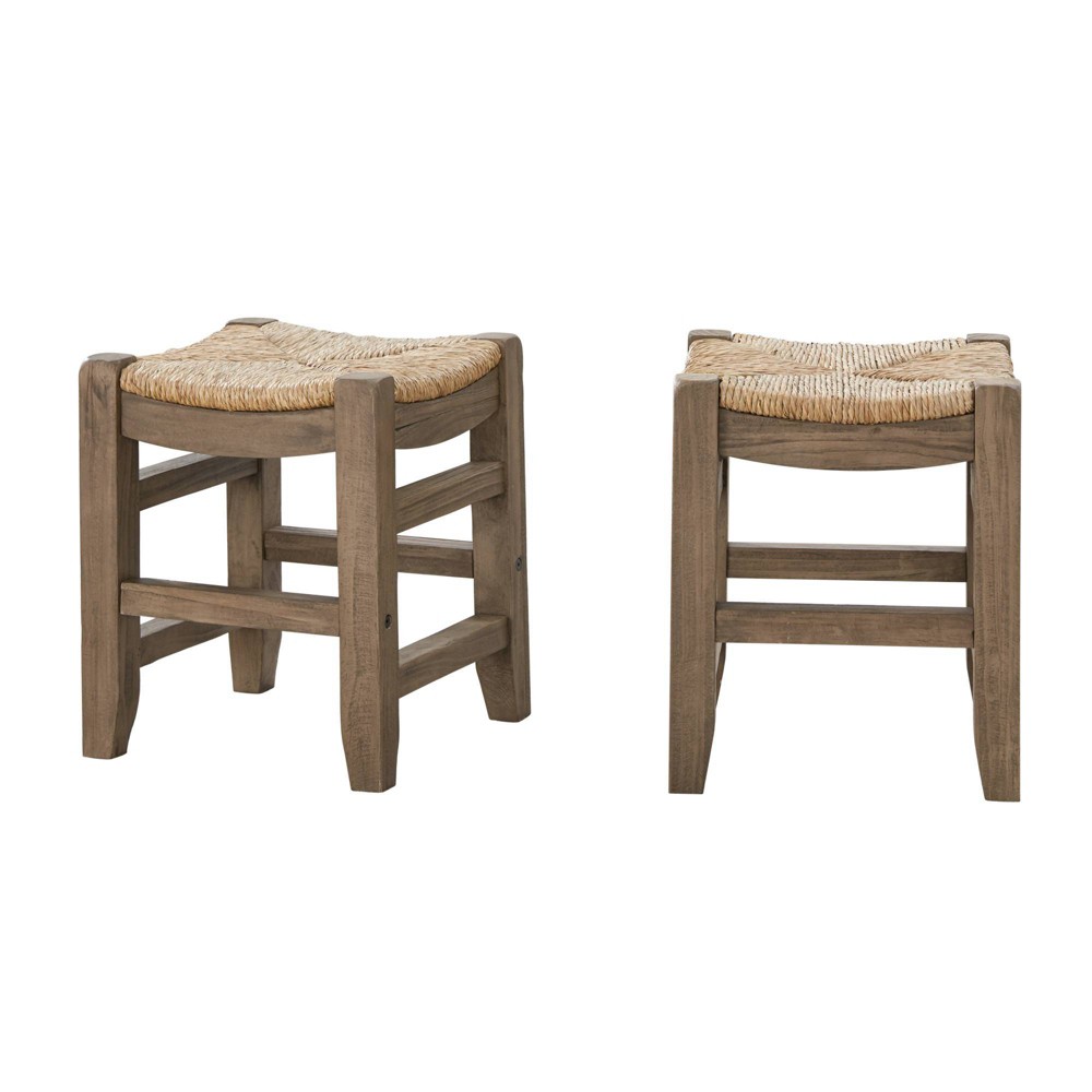 Photos - Chair Set of 2 Davenport Wood Stools with Rush Seats Light Amber - Alaterre Furniture: Rustic Square Frame