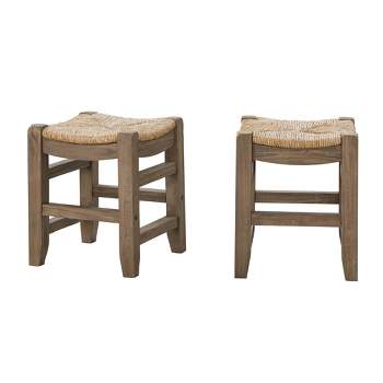 Set of 2 18" Davenport Wood Stools with Rush Seats Light Amber - Alaterre Furniture