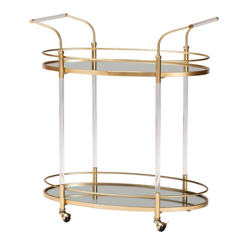 Nakano Metal and Glass 2 Tier Wine Cart Gold/Mirror - Baxton Studio, 4 of 10