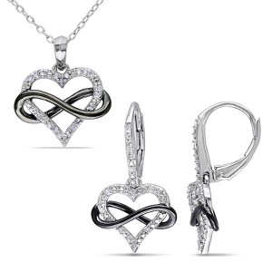 EVERLY JEWELRY | Sterling Silver with Black Rhodium 1/5 CT TW Diamond Heart Infinity Pendant with Chain and Leverback Earrings - 1 of 4