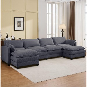 Hyleory Corduroy U-Shaped Sectional Sofa, 4-Seater Couch with 2 Movable Ottomans, Modular Living Room Furniture - 1 of 4
