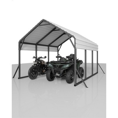 Metal Carport for 2 Cars, Heavy Duty Steel Frame for All Weather, Permanent Shelter for Boats, Full-Sized Pickup Trucks, and Tractors
