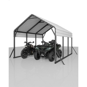 Metal Carport for 2 Cars, Heavy Duty Steel Frame for All Weather, Permanent Shelter for Boats, Full-Sized Pickup Trucks, and Tractors - 1 of 4