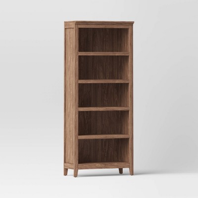 72" Carson 5-Shelf Bookcase Walnut Brown - Threshold™: Traditional Style, Mid-Century Design, 325 lbs Capacity