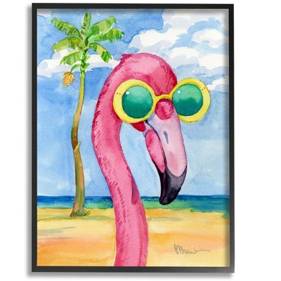 Stupell Industries Looking Good Flamingo Tropical Framed Giclee Art