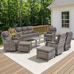 Belord 8 PCS Wicker Patio Set with 6-Inch Extra Thick Cushions, High Back Patio Furniture Set with 4 Swivel Glider Chairs, Outdoor Patio Furniture Set - 1 of 4