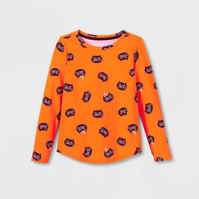 Girls' Long Sleeve Printed Halloween T-Shirt - Cat & Jack™ Orange
