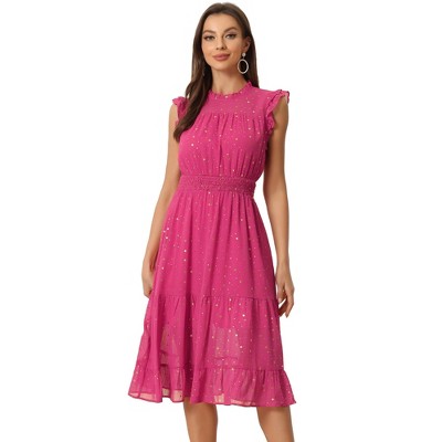 Allegra K Women's Sleeveless Smocked Waist Gilding Metallic Stars Chiffon Party Dress
