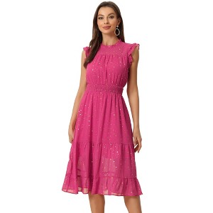 Allegra K Women's Sleeveless Smocked Waist Gilding Metallic Stars Chiffon Party Dress - 1 of 4