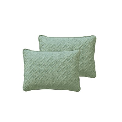 Green Twin Reversible Microfiber Basketweave Quilt Set