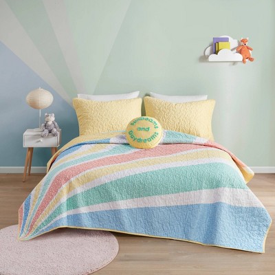 Full Yellow Rainbow Sunburst Reversible Cotton Coverlet Set