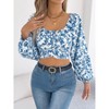 Women's Summer Blouse Floral Long Sleeve Cut Out Bowknot Back Beach Going Out Tops - 3 of 4