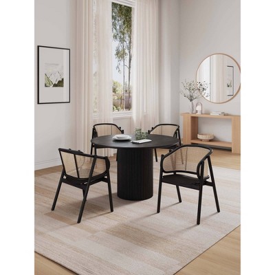 Black Ash Wood Round Dining Table with 4 Cane Chairs