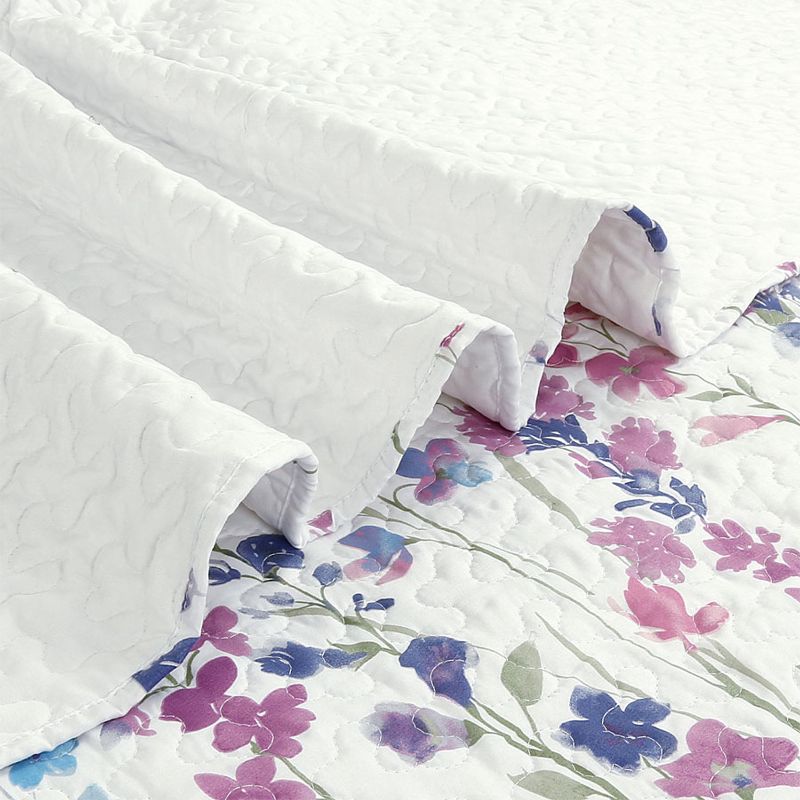 Legacy Decor 3 PCS Quilt Bedspread Coverlet White Floral Design Ultra Soft Microfiber Oversize, 3 of 5