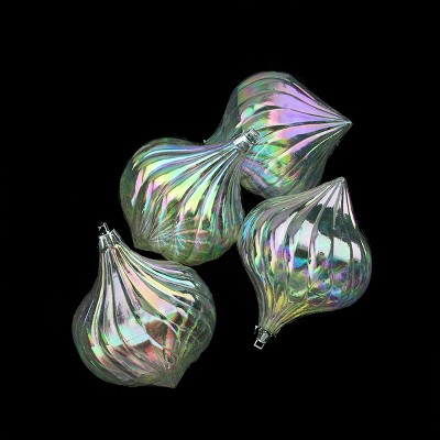 Northlight 4ct Clear Iridescent Onion Drop Shatterproof Christmas Ornaments 4.5"