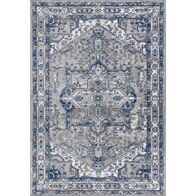 Modern Elegance Gray and Navy 8' x 10' Synthetic Area Rug