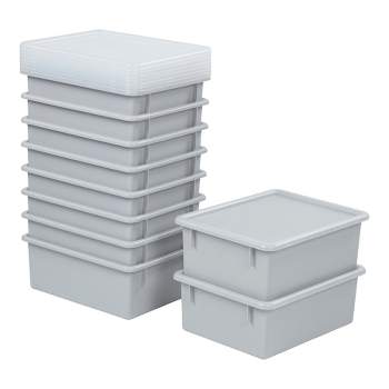 HANAMYA Folding and Stackable Storage Bin with Lid, 30 Liter, Set of 3, Beige