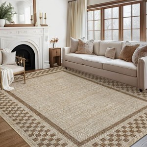 Washable Area Rug Living Room Rugs Modern Bordered Soft Throw Carpet Low Pile Non Slip Checkered Bedroom Rug Geometric Carpet for Nursery - 1 of 4