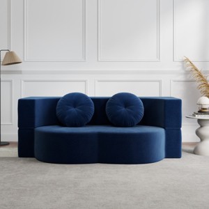 78.7" Modern Convertible Floor Sofa Bed with Round Pillows, Plush Corduroy Sleeper for Small Spaces and Guest Rooms -3irtyhousy - 1 of 4