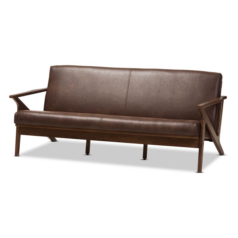 Bianca Mid-Modern Walnut Wood Distressed Faux Leather 3 Seater Sofa Dark Brown - Baxton Studio, 1 of 10