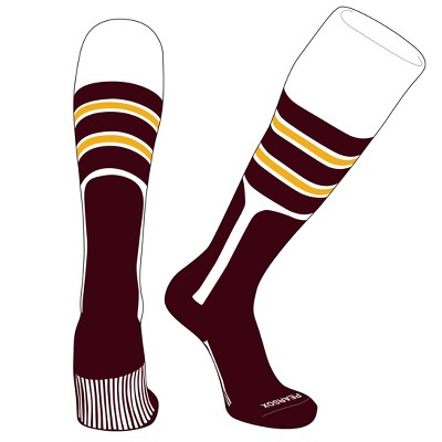 PEAR SOX OTC Baseball Softball Stirrup Socks (E, 9in) White, Maroon, Gold, Maroon (L)