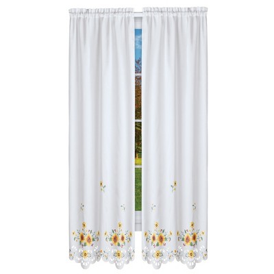 Collections Etc Embroidered Sunflower Bouquet Drapes with Tiebacks Included