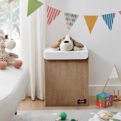 Brown Corduroy Collapsible Kids Hamper with Plush Dog Lid