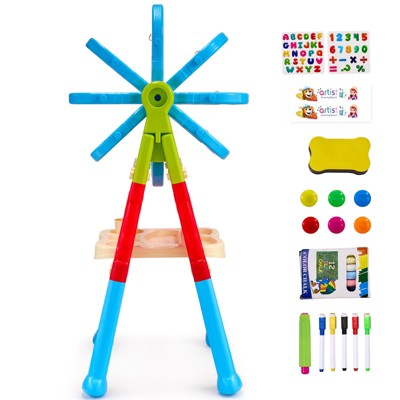 VEVOR Kids Art Easel - 3-in-1 Double-Sided Wooden Easel With Magnetic Whiteboard, Chalkboard & Paper Roll, Adjustable Height With Painting Accessories