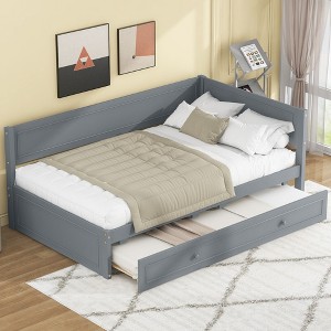 NicBex Twin Sized Daybed with Trundle Wooden Day Bed Frame Twin with Trundle and Guardrail for Living Rooms - 1 of 4