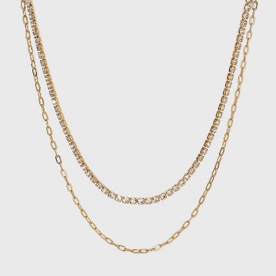 Two Row Rhinestone Chain Necklace - A New Day™ Gold