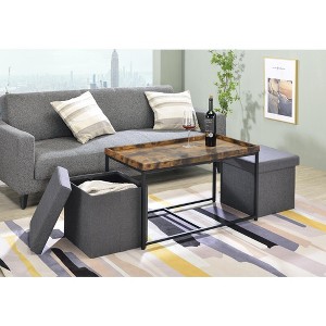Vynxaria Monty 35" Weathered Oak Wood Grain 3 Piece Coffee Table Set with Raised Edges - 1 of 4