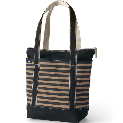Lands' End Zip Top Long Handle Canvas Tote Bag