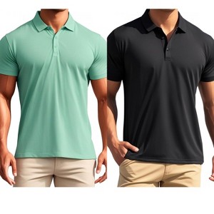 INSPIRE CHIC Men's Short Sleeve Lightweight Regular Fit Casual Business Solid Polo Shirts 2 Packs - 1 of 4