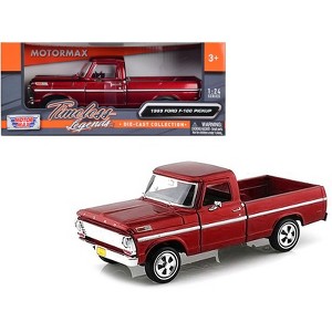 1969 Ford F-100 Pickup Truck Burgundy 1/24 Diecast Model Car by Motormax - 1 of 3