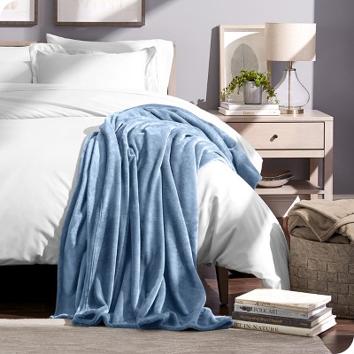 Coronet Blue Full/Queen Luxurious Fleece & Wool Blend Blanket