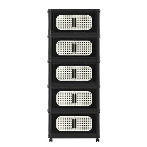 ChicFurnit Utility Storage Cabinets 5 Tiers Multi Use Storage Cabinet Folding Storage Cabinet for Home Spaces, Black, 20.47"*12.2"*13.58" - 1 of 4