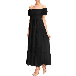 Anna-Kaci Women's Boho Convertible Cap Sleeve Off-Shoulder Lace Detail Smocked Maxi Dress - 1 of 4