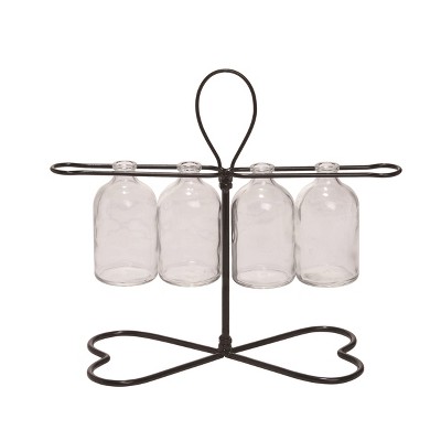 Transpac Glass 11 in. Clear Spring Bud Vase with Stand Set of 5