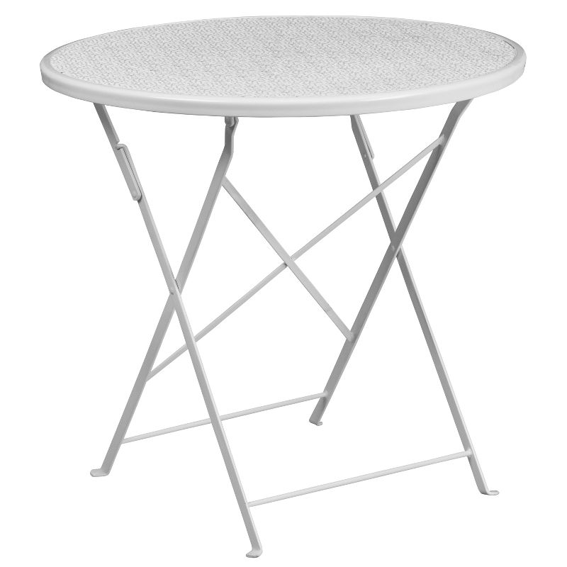 Emma and Oliver Commercial Grade 30" Round Metal Folding Patio Table Set w/ 2 Round Back Chairs, 3 of 5