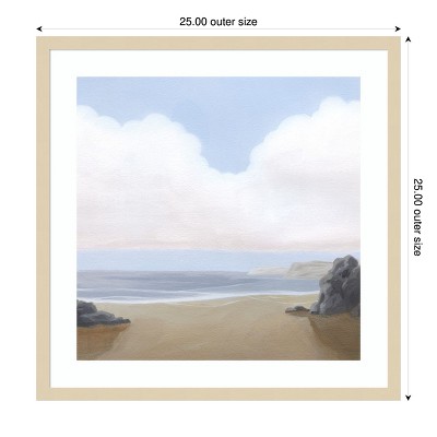 Serene Ocean Landscape Lithograph with Natural Wood Frame
