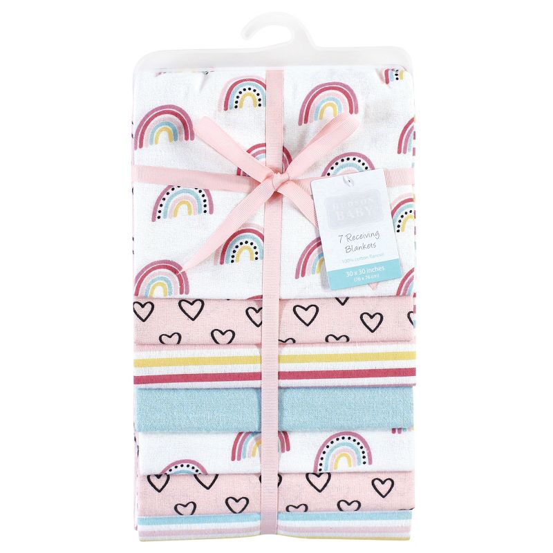 Hudson Baby Infant Girl Cotton Flannel Receiving Blankets Bundle, Modern Rainbow, One Size, 3 of 8