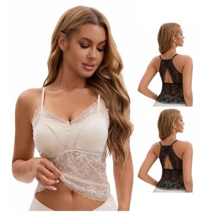 INSPIRE CHIC Women's 3 Pack Lace Mesh Adjustable Spaghetti Strap Fixed Cup Breathable Camisoles - 1 of 4