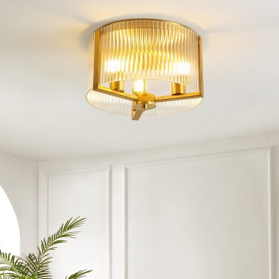 Jetra 12.5" Brass and Glass LED Flush Mount