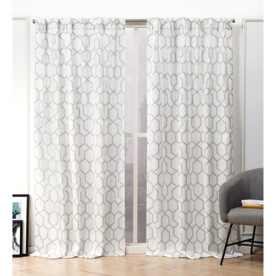 Nicole Miller Hexa Geometric Print Hidden Tab/Rod Pocket Top Light Filtering Curtain Panel Pair, 54"x96", Dove Grey