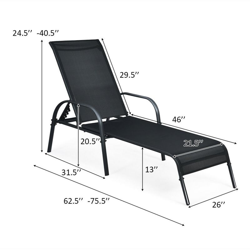 Costway Patio Chaise Lounge Outdoor Folding Recliner Chair w/ Adjustable Backrest Black, 4 of 11