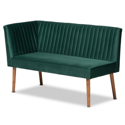 Emerald Green Velvet and Walnut Wood 2-Piece Dining Nook Set