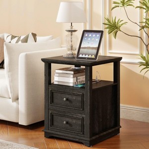Dyonery 18" Blue Nightstand with Chargers Rustic Wooden High Nightstand with 2 Drawers for Bedroom, Living Room and Closet - 1 of 4