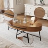 Oval Coffee Table with Drawer Modern Center Table 47.2“ Wooden Coffee Table with Storage and Cross Metal Legs Unique Curved Design - 4 of 4