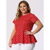 Agnes Orinda Women's Plus Size Polka Dots Fashion Workout Elegant Short Sleeves Peplum Top - 2 of 4